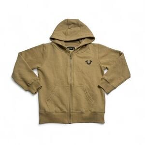 True Religion Tan Zip Up Hoodie Kids Size 5/6 Logo Graphic